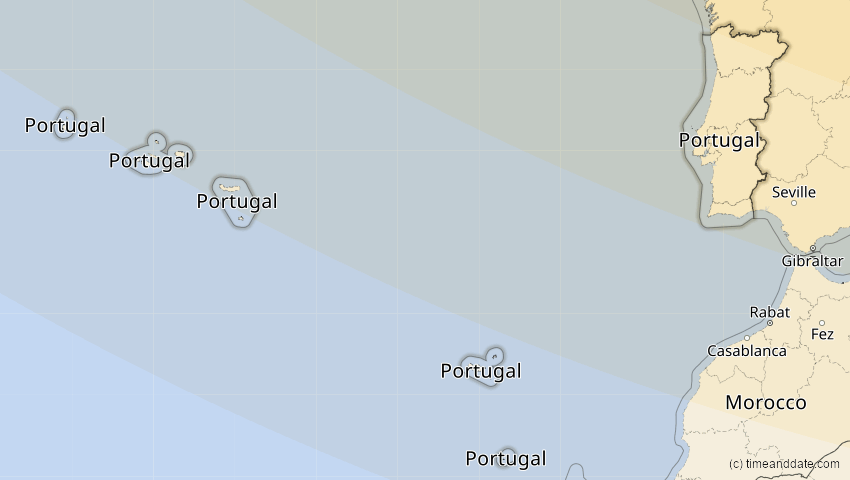 A map of Portugal, showing the path of the 21. Aug 2036 Partielle Sonnenfinsternis
