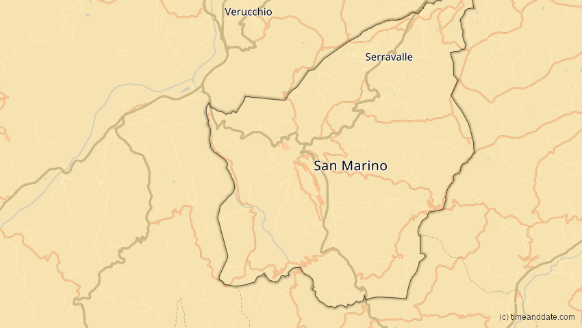 A map of San Marino, showing the path of the 21. Aug 2036 Partielle Sonnenfinsternis