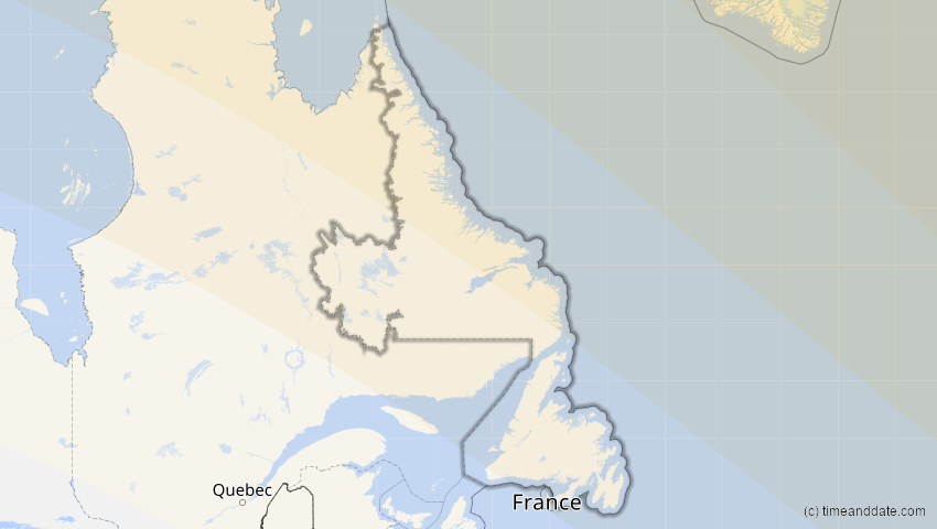 A map of Neufundland und Labrador, Kanada, showing the path of the 21. Aug 2036 Partielle Sonnenfinsternis
