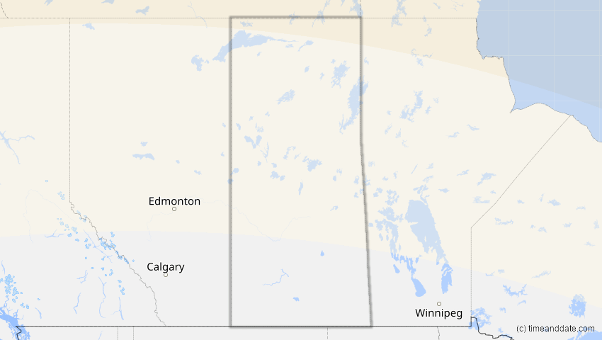 A map of Saskatchewan, Kanada, showing the path of the 21. Aug 2036 Partielle Sonnenfinsternis