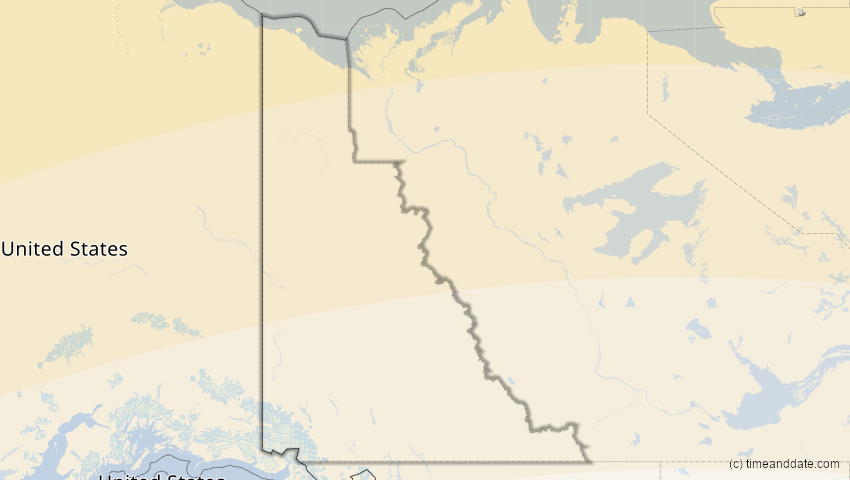 A map of Yukon, Kanada, showing the path of the 21. Aug 2036 Partielle Sonnenfinsternis