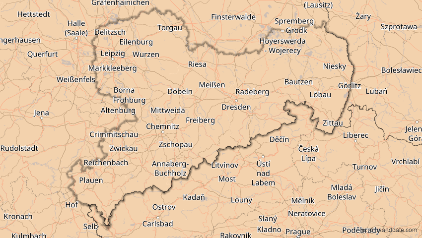 A map of Sachsen, Deutschland, showing the path of the 21. Aug 2036 Partielle Sonnenfinsternis