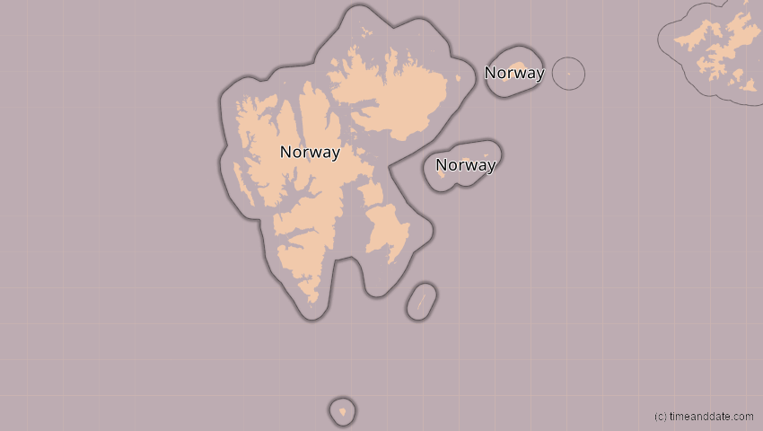 A map of Spitzbergen, Norwegen, showing the path of the 21. Aug 2036 Partielle Sonnenfinsternis