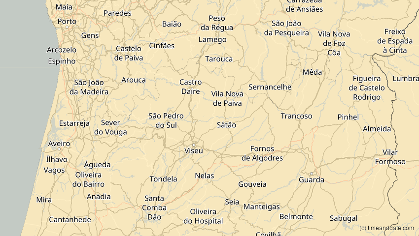 A map of Viseu, Portugal, showing the path of the 21. Aug 2036 Partielle Sonnenfinsternis