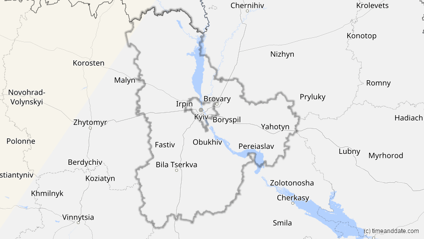 A map of Kiew, Ukraine, showing the path of the 21. Aug 2036 Partielle Sonnenfinsternis