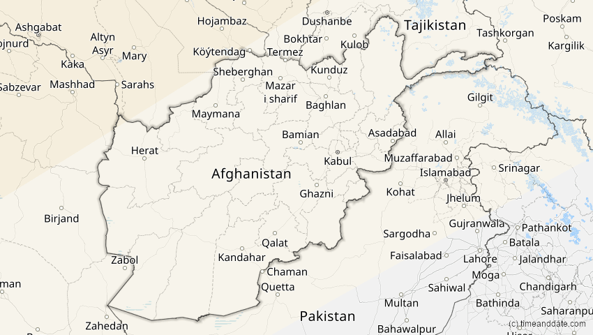 A map of Afghanistan, showing the path of the 16. Jan 2037 Partielle Sonnenfinsternis