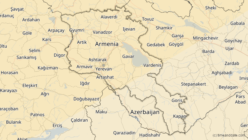 A map of Armenien, showing the path of the 16. Jan 2037 Partielle Sonnenfinsternis