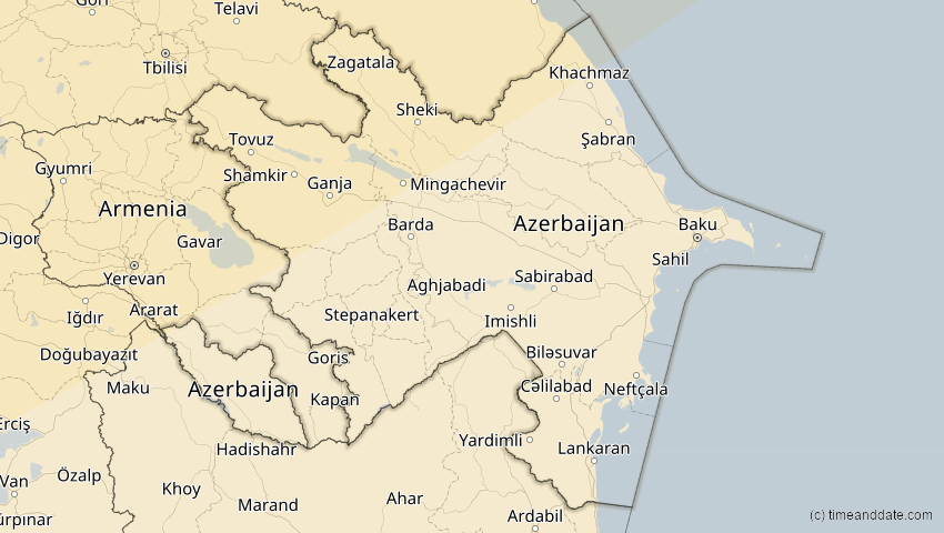 A map of Aserbaidschan, showing the path of the 16. Jan 2037 Partielle Sonnenfinsternis