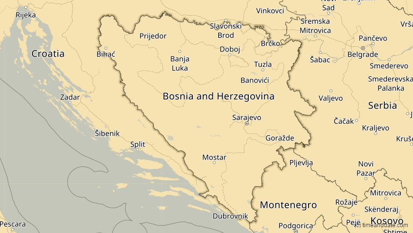 A map of Bosnien und Herzegowina, showing the path of the 16. Jan 2037 Partielle Sonnenfinsternis