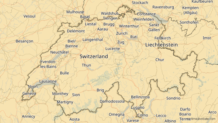 A map of Schweiz, showing the path of the 16. Jan 2037 Partielle Sonnenfinsternis