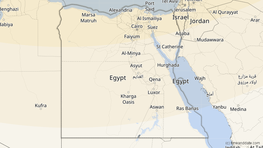 A map of Ägypten, showing the path of the 16. Jan 2037 Partielle Sonnenfinsternis