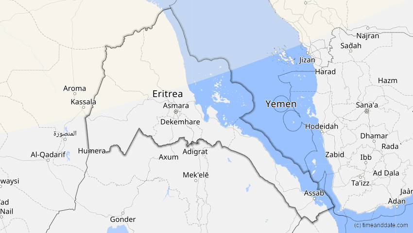 A map of Eritrea, showing the path of the 16. Jan 2037 Partielle Sonnenfinsternis