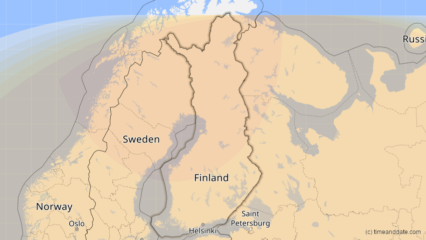 A map of Finnland, showing the path of the 16. Jan 2037 Partielle Sonnenfinsternis
