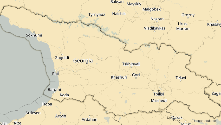 A map of Georgien, showing the path of the 16. Jan 2037 Partielle Sonnenfinsternis