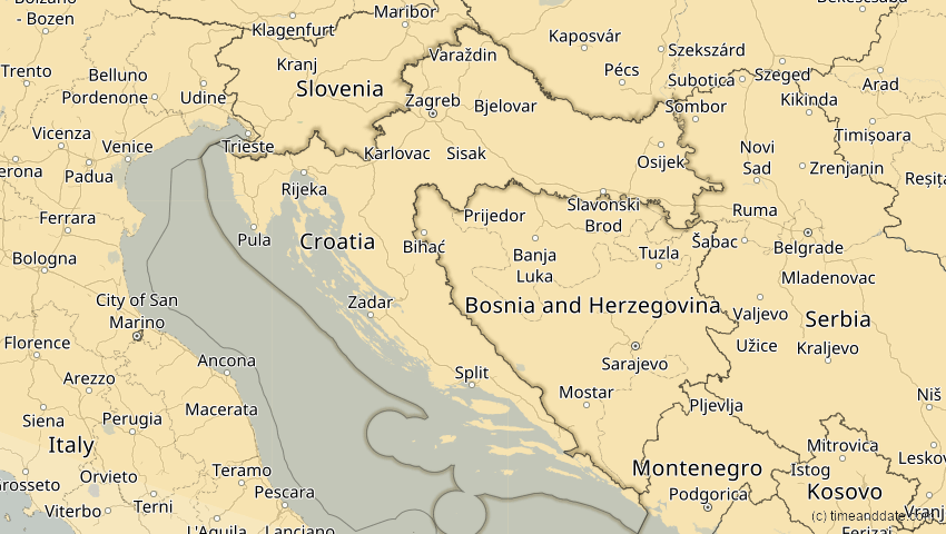 A map of Kroatien, showing the path of the 16. Jan 2037 Partielle Sonnenfinsternis