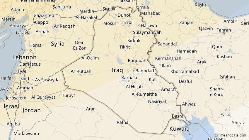 A map of Irak, showing the path of the 16. Jan 2037 Partielle Sonnenfinsternis