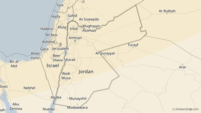 A map of Jordanien, showing the path of the 16. Jan 2037 Partielle Sonnenfinsternis
