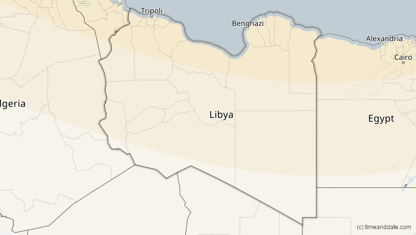 A map of Libyen, showing the path of the 16. Jan 2037 Partielle Sonnenfinsternis