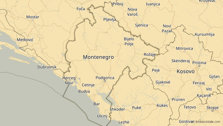 A map of Montenegro, showing the path of the 16. Jan 2037 Partielle Sonnenfinsternis