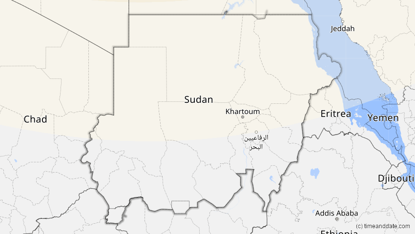 A map of Sudan, showing the path of the 16. Jan 2037 Partielle Sonnenfinsternis