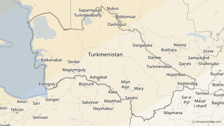 A map of Turkmenistan, showing the path of the 16. Jan 2037 Partielle Sonnenfinsternis