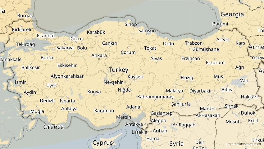 A map of Türkei, showing the path of the 16. Jan 2037 Partielle Sonnenfinsternis