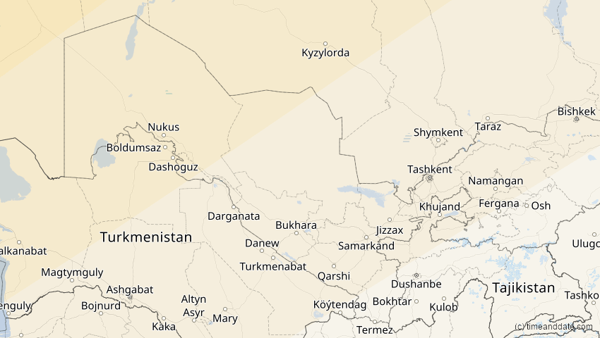 A map of Usbekistan, showing the path of the 16. Jan 2037 Partielle Sonnenfinsternis