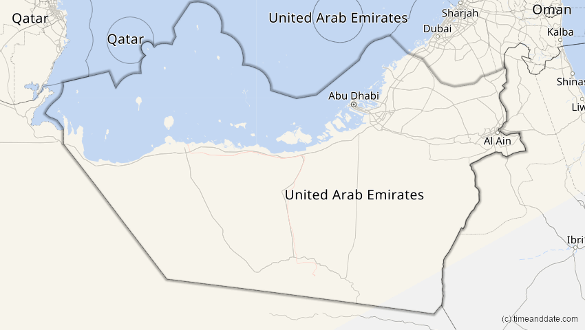 A map of Abu Dhabi, Vereinigte Arabische Emirate, showing the path of the 16. Jan 2037 Partielle Sonnenfinsternis