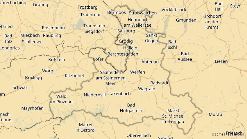 A map of Salzburg, Österreich, showing the path of the 16. Jan 2037 Partielle Sonnenfinsternis