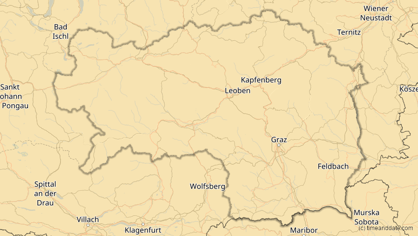 A map of Steiermark, Österreich, showing the path of the 16. Jan 2037 Partielle Sonnenfinsternis
