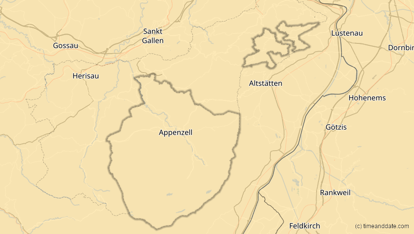 A map of Appenzell Innerrhoden, Schweiz, showing the path of the 16. Jan 2037 Partielle Sonnenfinsternis