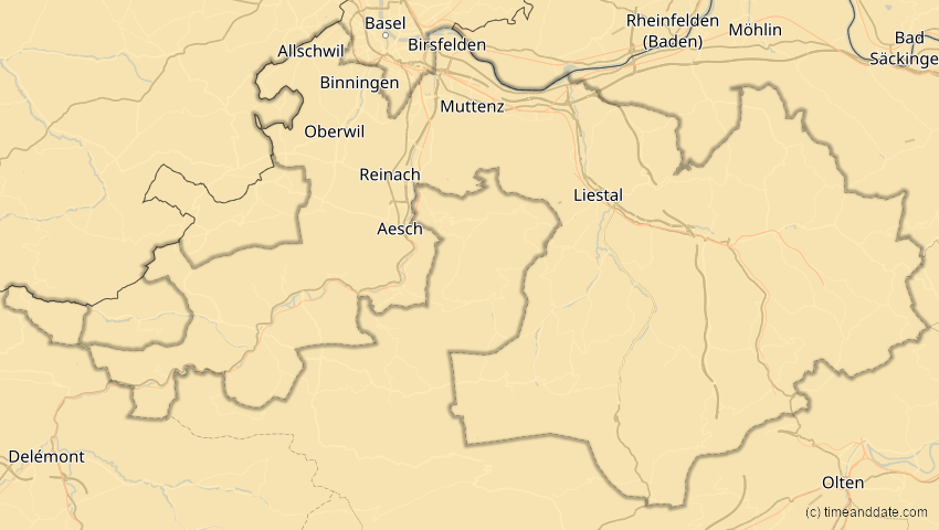 A map of Basel-Landschaft, Schweiz, showing the path of the 16. Jan 2037 Partielle Sonnenfinsternis