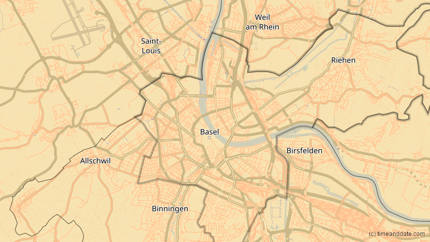 A map of Basel-Stadt, Schweiz, showing the path of the 16. Jan 2037 Partielle Sonnenfinsternis