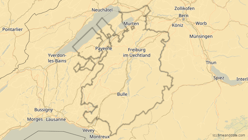 A map of Freiburg, Schweiz, showing the path of the 16. Jan 2037 Partielle Sonnenfinsternis