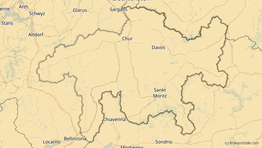 A map of Graubünden, Schweiz, showing the path of the 16. Jan 2037 Partielle Sonnenfinsternis