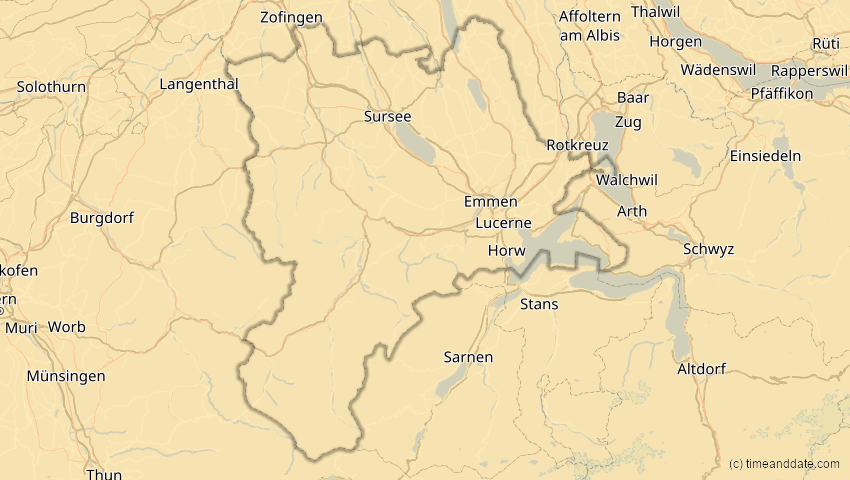 A map of Luzern, Schweiz, showing the path of the 16. Jan 2037 Partielle Sonnenfinsternis