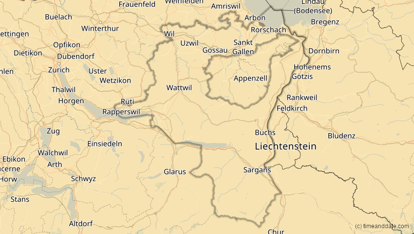 A map of St. Gallen, Schweiz, showing the path of the 16. Jan 2037 Partielle Sonnenfinsternis