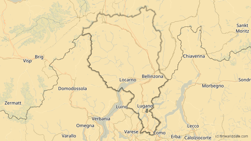 A map of Tessin, Schweiz, showing the path of the 16. Jan 2037 Partielle Sonnenfinsternis