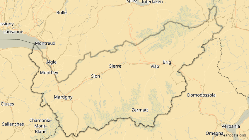 A map of Wallis, Schweiz, showing the path of the 16. Jan 2037 Partielle Sonnenfinsternis