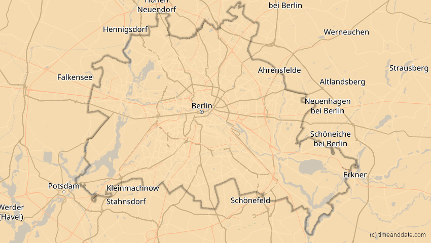 A map of Berlin, Deutschland, showing the path of the 16. Jan 2037 Partielle Sonnenfinsternis