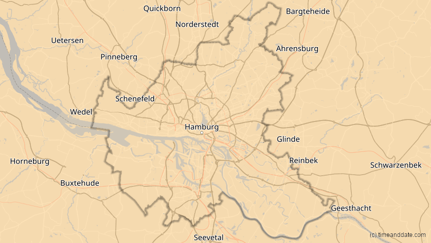 A map of Hamburg, Deutschland, showing the path of the 16. Jan 2037 Partielle Sonnenfinsternis