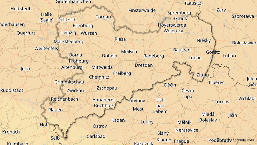 A map of Sachsen, Deutschland, showing the path of the 16. Jan 2037 Partielle Sonnenfinsternis