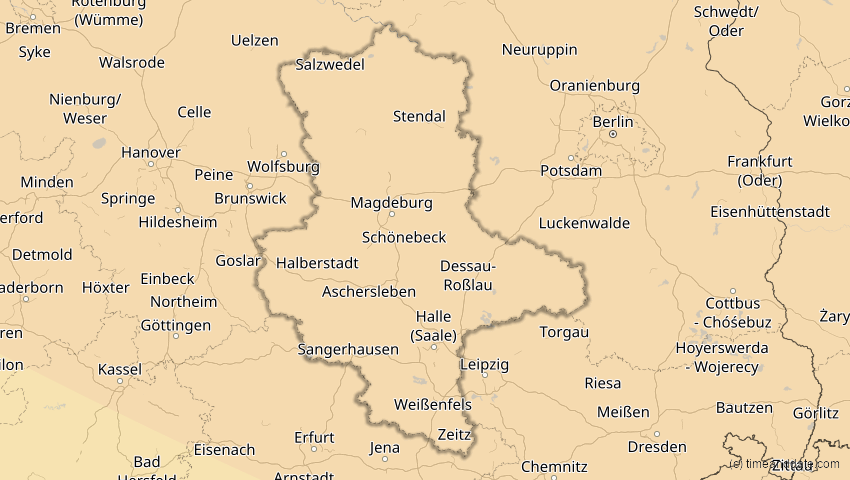 A map of Sachsen-Anhalt, Deutschland, showing the path of the 16. Jan 2037 Partielle Sonnenfinsternis