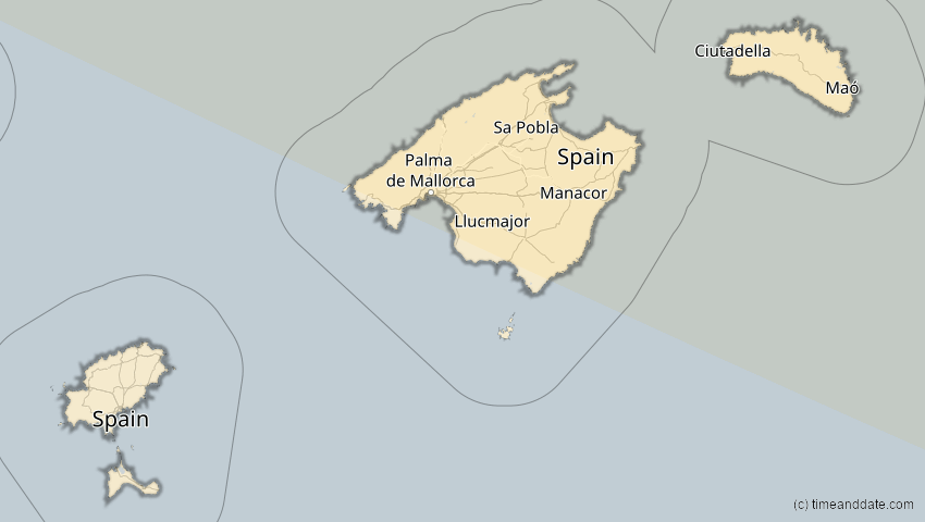 A map of Balearische Inseln, Spanien, showing the path of the 16. Jan 2037 Partielle Sonnenfinsternis