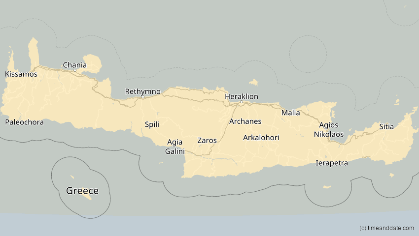 A map of Kreta, Griechenland, showing the path of the 16. Jan 2037 Partielle Sonnenfinsternis