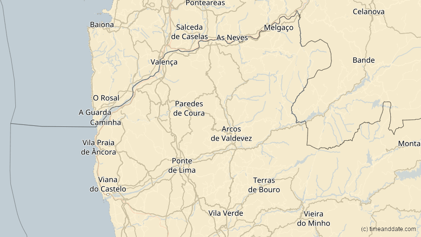 A map of Viana do Castelo, Portugal, showing the path of the 16. Jan 2037 Partielle Sonnenfinsternis