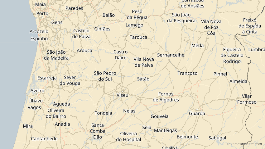 A map of Viseu, Portugal, showing the path of the 16. Jan 2037 Partielle Sonnenfinsternis