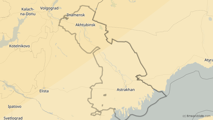 A map of Astrachan, Russland, showing the path of the 16. Jan 2037 Partielle Sonnenfinsternis