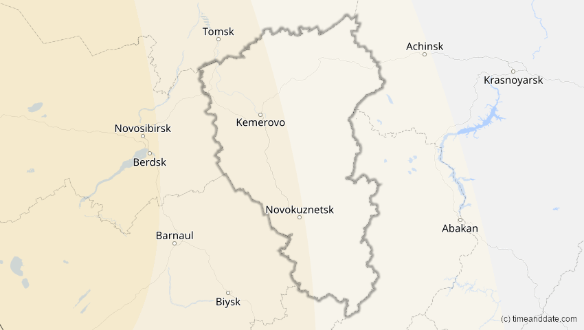 A map of Kemerowo, Russland, showing the path of the 16. Jan 2037 Partielle Sonnenfinsternis