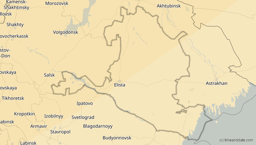 A map of Kalmückien, Russland, showing the path of the 16. Jan 2037 Partielle Sonnenfinsternis